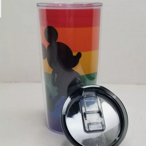 Disney Mickey Mouse Silhouette Rainbow Love Travel Tumbler With Lid New - Picture 3 of 6